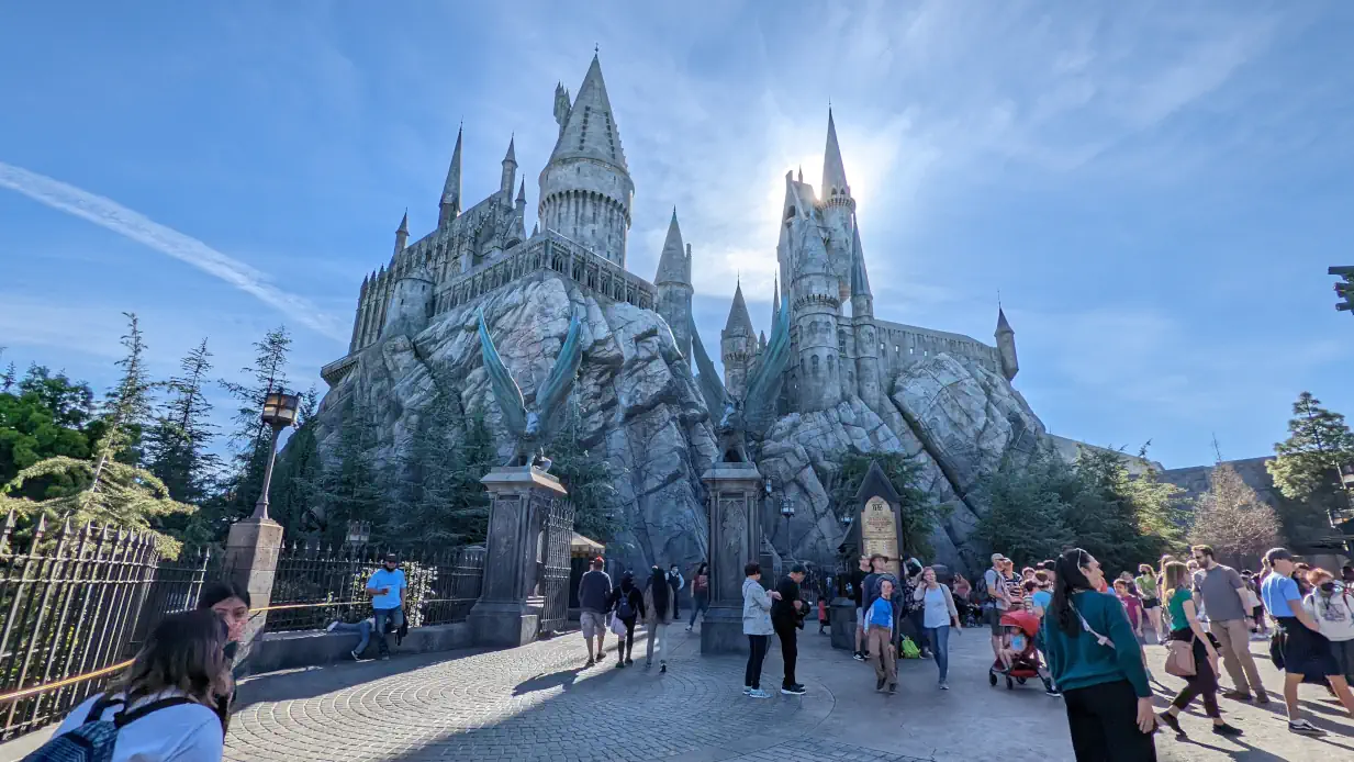 Photo plain pied du château de Poudlard, meilleur décor d’Harry Potter au sein du parc Universal Studio de LA.